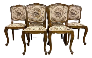 Vintage Louis XV Style Upholstered Tapestry Dining Chairs - Set of 6