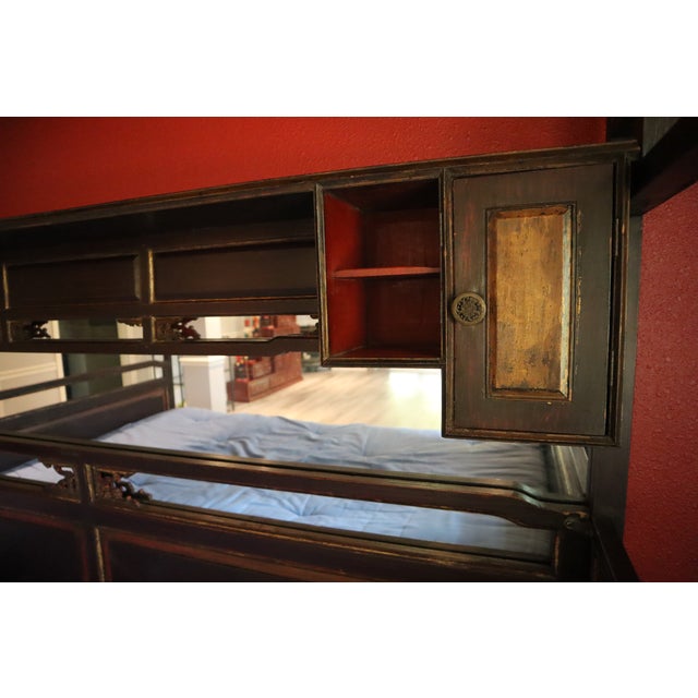 Ornate Hand Carved Chinese Canopy Wedding Bed With Mirrored Sideboard For Sale - Image 12 of 15