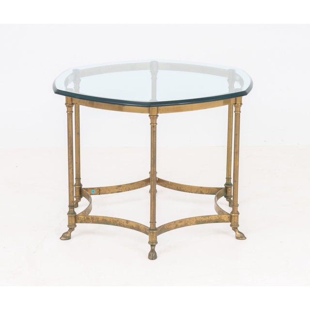 Metal La Barge Style Glass Top and Brass Table For Sale - Image 7 of 8