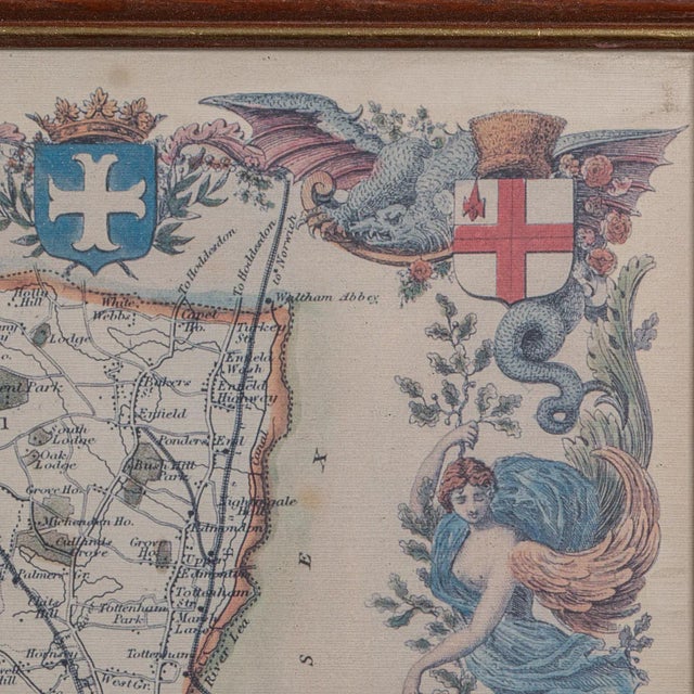 Glass Vintage Middlesex County Map, English, Framed, After Thomas Moule, Cartography For Sale - Image 7 of 12