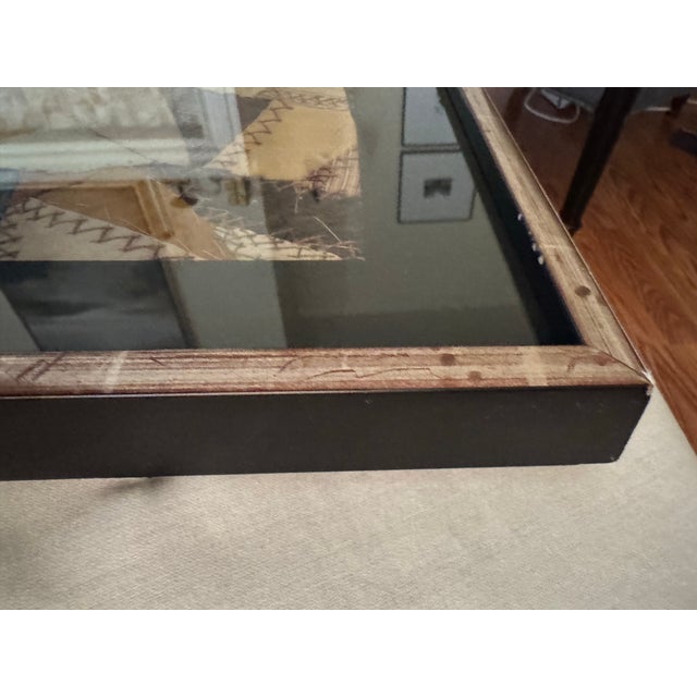 Antique Americana 1885 Crazy Quilt Framed Textile Art in Black, Blue, Gold & Cream For Sale - Image 11 of 12