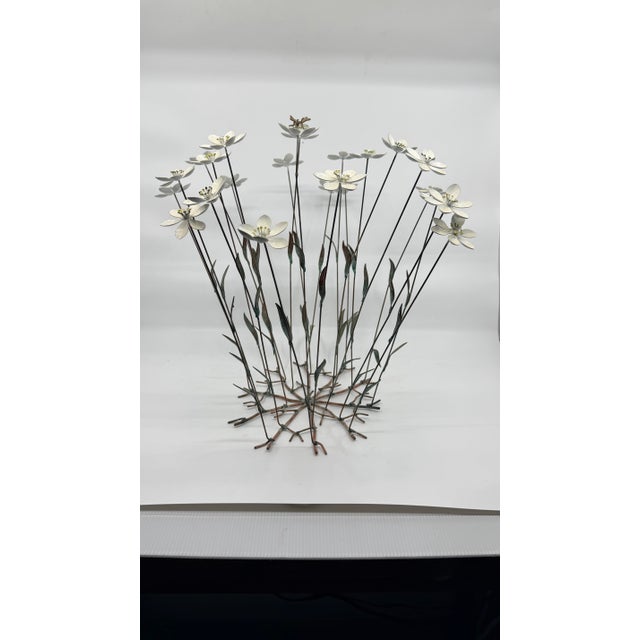 White Vintage Tole Kinetic Sculpture of White Flowers With a Bee For Sale - Image 8 of 12