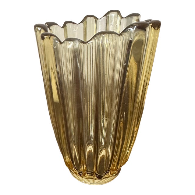 Vintage MCM Glass Fostoria Celestial Amber 7" Vase For Sale