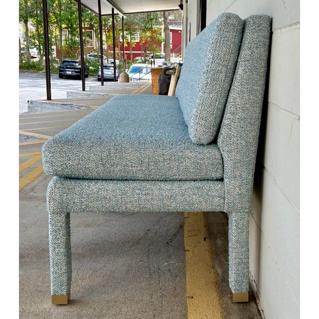 Modern Revelation Modern Blue and White Tufted Approach the Bench Banquette For Sale - Image 3 of 8