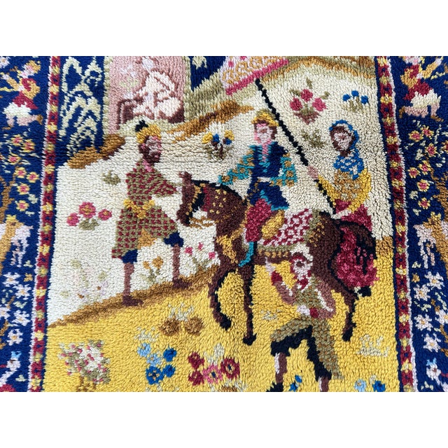 Gold & Navy Pictorial Hunting Scene Hand-Knotted Wool Rug - 3'1" X 4'6" For Sale - Image 6 of 10