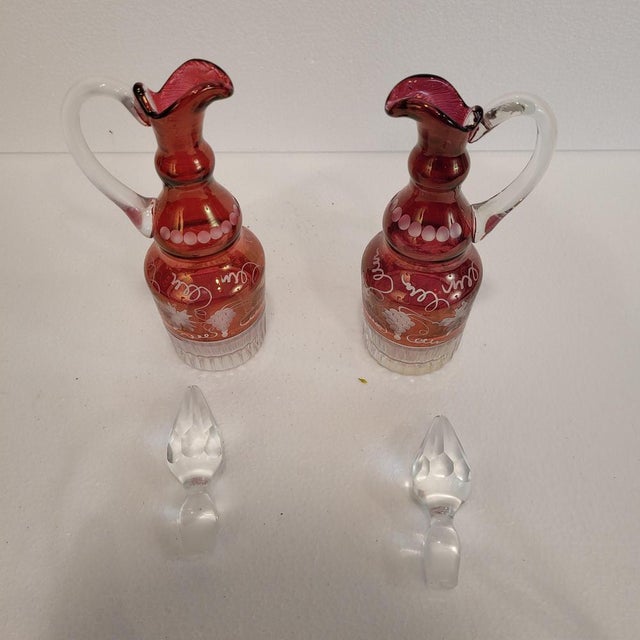 Bohemian Oil, Vinegar, Salt, and Pepper Set in Crystal and Silver-Plated Metal from Convoy, Czech Republic, 1940s For Sale - Image 9 of 18