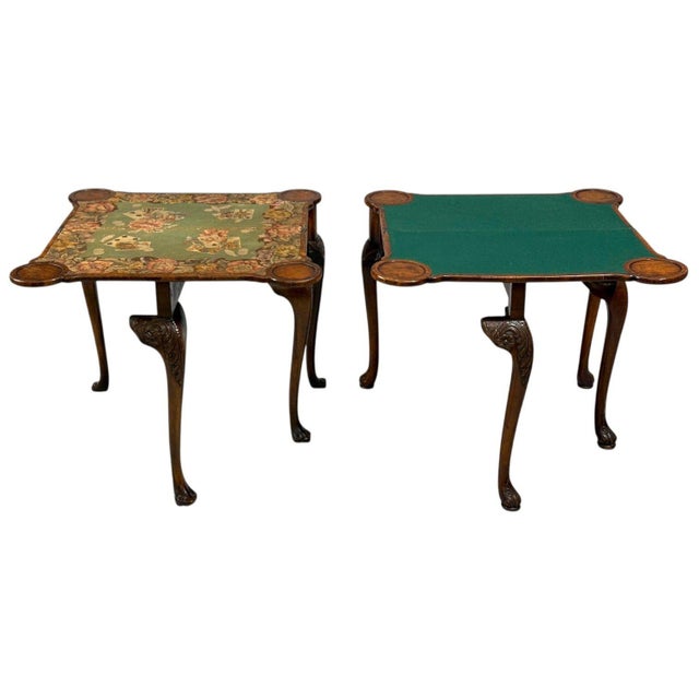 Pair of late 18th or early 19th century Georgian compatible card / game or flip top tables. One with a single drawer and...