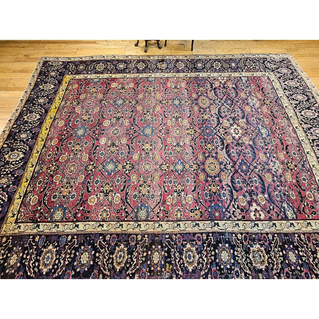 Red Antique Persian Mahal Sultanabad Rug, Hand-Knotted Wool, Geometric Pattern, 11x13, Red & Navy For Sale - Image 8 of 18