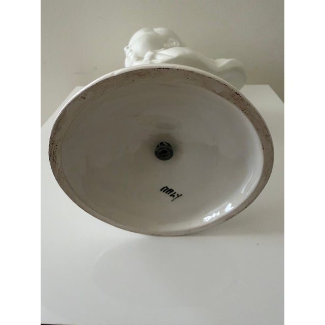 White Vintage 1960s Italian White Glazed Ceramic Neoclassical Bust on Wood Base For Sale - Image 8 of 8
