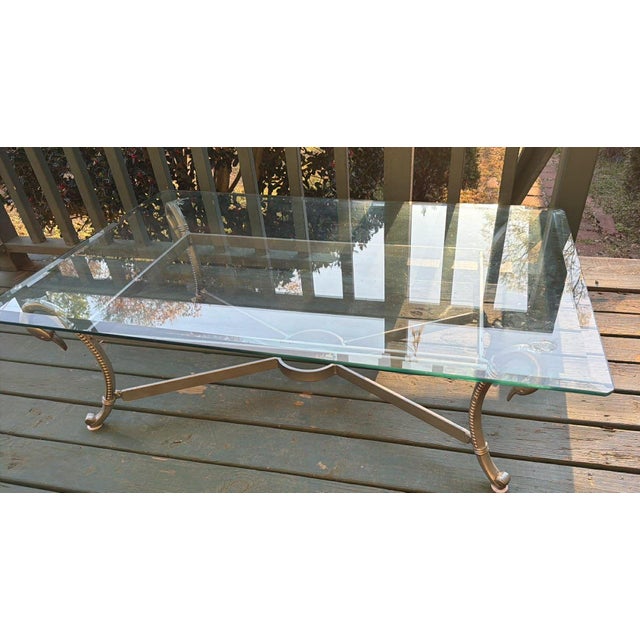 1970s Introducing a Stunning Steel & Brass Coffee Table, Masterfully Crafted in the Sophisticated Manner of Jansen. For Sale - Image 9 of 9