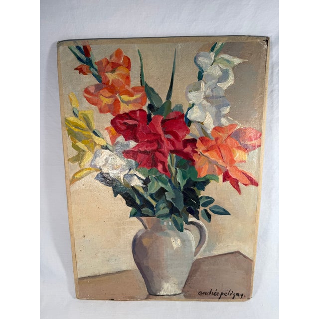 Paint Vintage, French Oil on Board, Floral Painting For Sale - Image 7 of 7