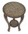 Elegant vintage round-top side table dating to circa 1940, featuring an exceptionally fine and intricate natural wood...