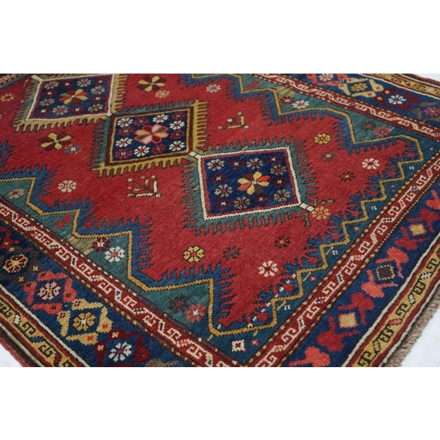 Red Antique Kurdish Rug 3'3'' x 4'1'' For Sale - Image 8 of 11