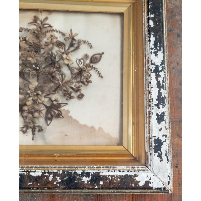 19th Century American Victorian Folk Art Mourning Hair Embroidery Floral Bouquet For Sale In New York - Image 6 of 12
