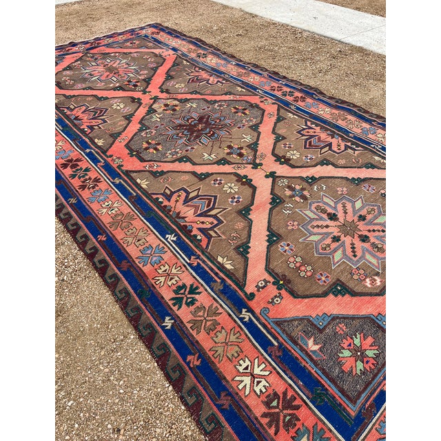 Textile 1940s Vintage Embroidery Persian Soumak Rug With Geometric Pattern For Sale - Image 7 of 9