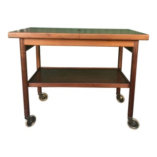 1960s Danish Modern Expandable Teak Serving Cart on Wheels For Sale