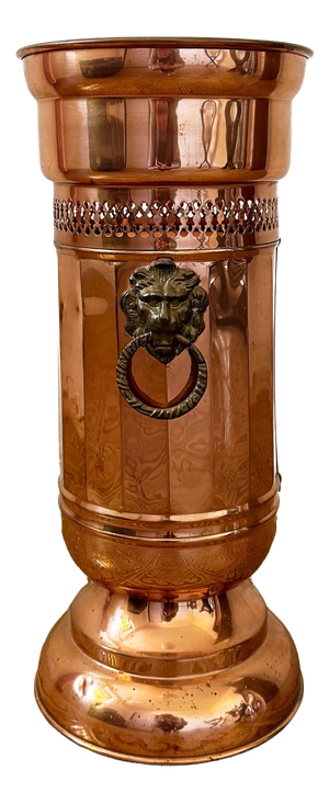 Vintage Copper Umbrella Stand with Lion Handles, 1950s