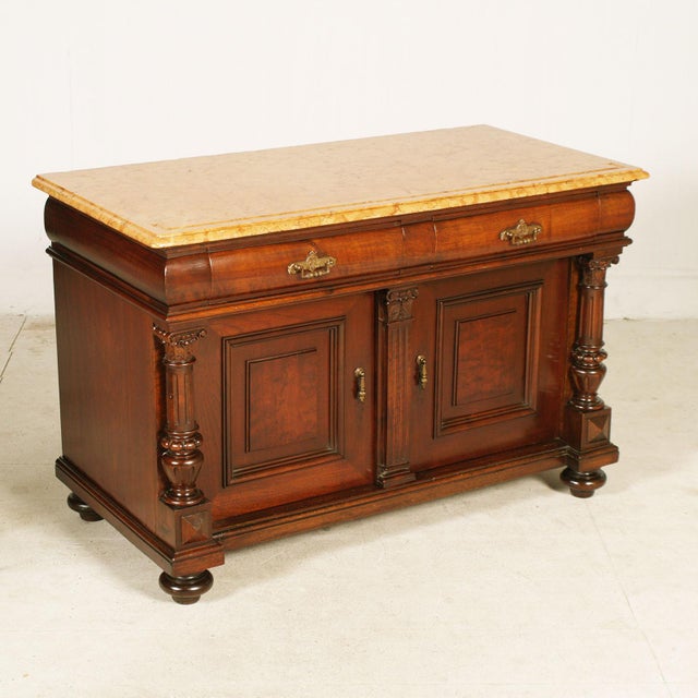 Italian Carved Walnut Dressing Cabinet with Mirror and Marble Top, 19th Century, Set of 2 For Sale - Image 11 of 15