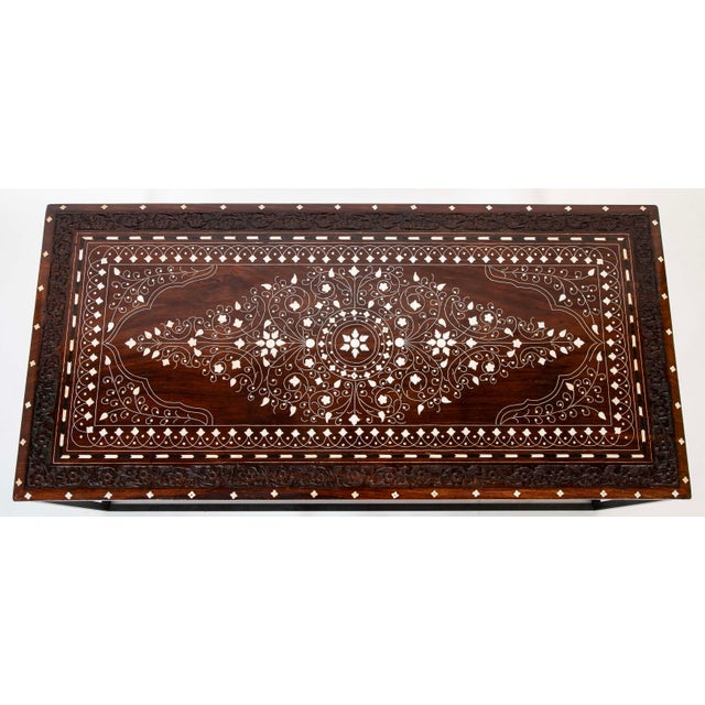1900 - 1909 Antique Anglo Indian Coffee Table Rosewood Top With Maquetry Inlay on Custom Steel Base For Sale - Image 5 of 11