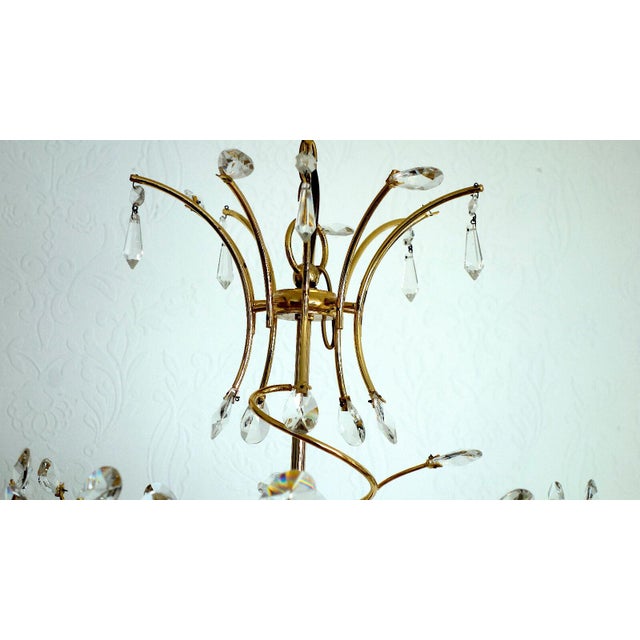 Brass and Lead Crystal 5-Light Chandelier, 1970s For Sale - Image 4 of 12