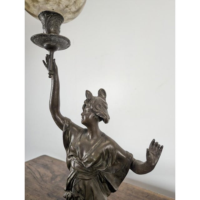 Stone Art Nouveau Spelter Oil Lamps, Set of 2 For Sale - Image 7 of 8