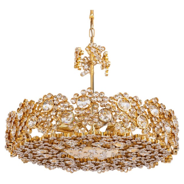 Gilt Brass and Crystal Glass Encrusted Chandeliers from Palwa, Germany, 1970s For Sale - Image 17 of 17