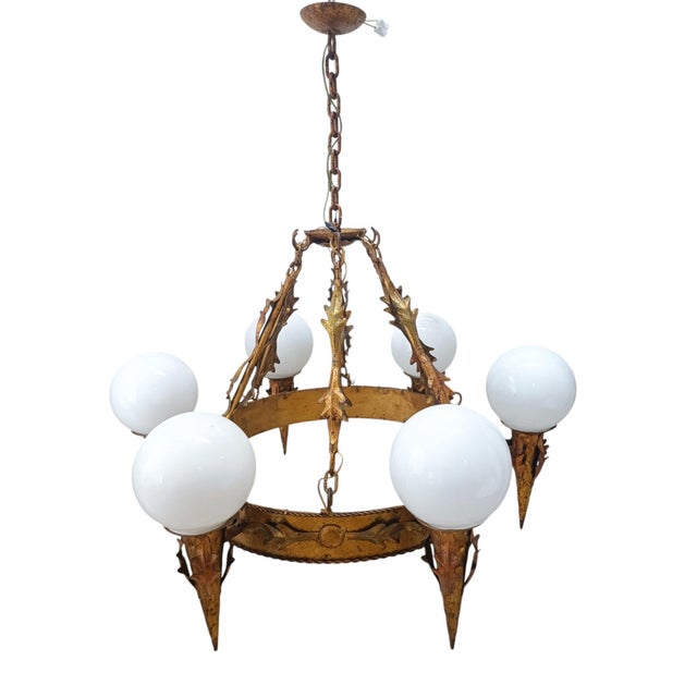 Goldenrod Art Deco Hanging Lamp, 1950s For Sale - Image 8 of 11