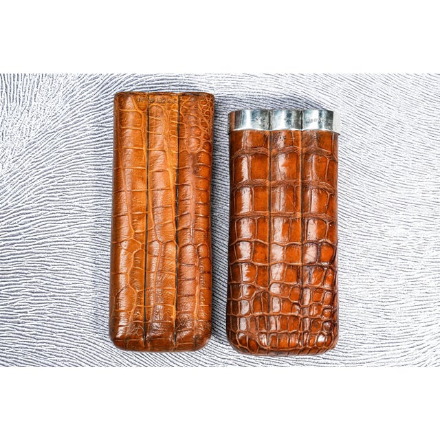 Handsome English Cigar Case Antique Leather Sterling Silver Tobacciana For Sale - Image 12 of 14
