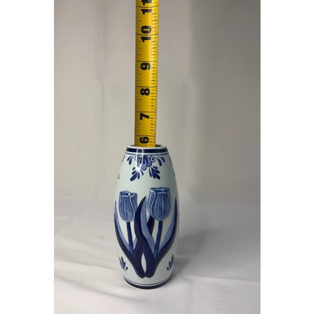 Delft Vintage Holland Delft Blue Hand Painted Tulip Windmill Ceramic Vase For Sale - Image 4 of 4