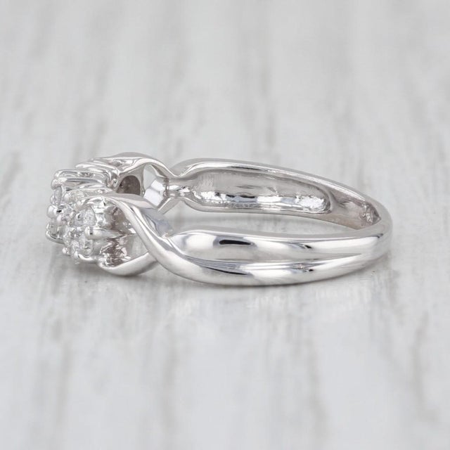 Modern 0.27ctw Diamond Flower Clusters Ring 14k White Gold Size 6 Stackable Bridal For Sale - Image 3 of 8