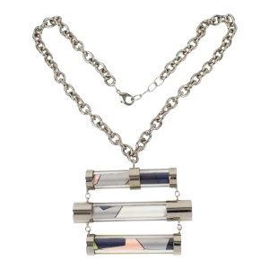 Emilio Pucci Futuristic Chrome Metal and Silk Abstract Choker Necklace