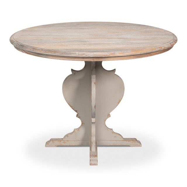 French Country Antiqued Bistro Table with Scrolled Pedestal, 42 Inch For Sale - Image 3 of 12