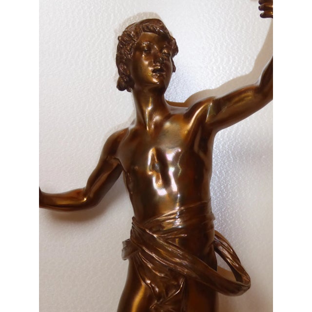 Very beautiful antique bronze signed by eugene marioton well known french artist dating from the 19th century young men...