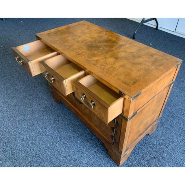 Mid Century Baker Campaign Burled Walnut Nightstand For Sale In San Diego - Image 6 of 9