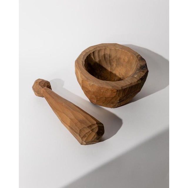 Brown Vintage Brutalist Sculptural Handcarved Wooden Mortar, 1970s, Set of 2 For Sale - Image 8 of 11