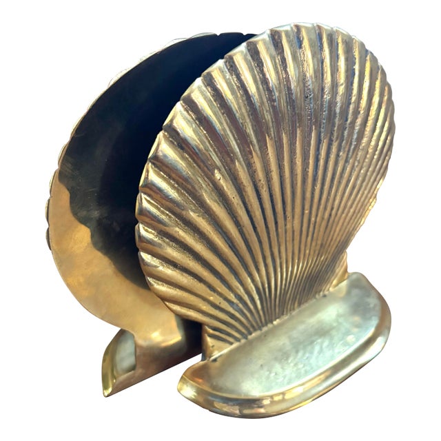 1980s Brass Sea Shell Bookends by Andrea Sadek - A Pair For Sale