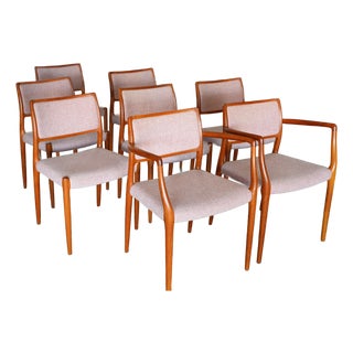 1960s Niels Otto Møller Model #65 & #80 Teak Dining Chairs Set of 8 MCM For Sale