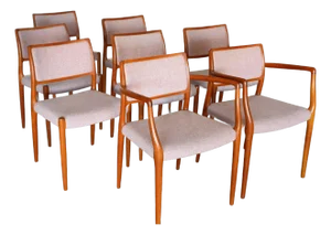 1960s Niels Otto Møller Model #65 & #80 Teak Dining Chairs Set of 8 MCM