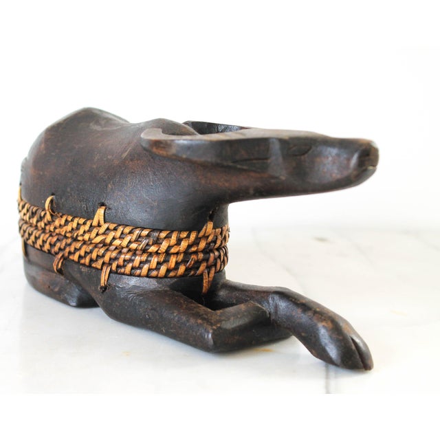 Vintage Hand Carved Wood & Rattan Water Buffalo Trinket Box For Sale - Image 10 of 12