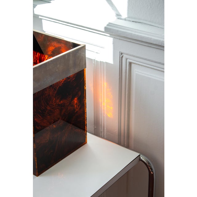 Vintage Tortoiseshell Acrylic Gass and Brass Basket from Christian Dior Home, France, 1970s For Sale - Image 3 of 13