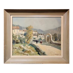 Jacques Bartoli -Two Figures Walking Down the Street-1950s Modernist Oil Painting