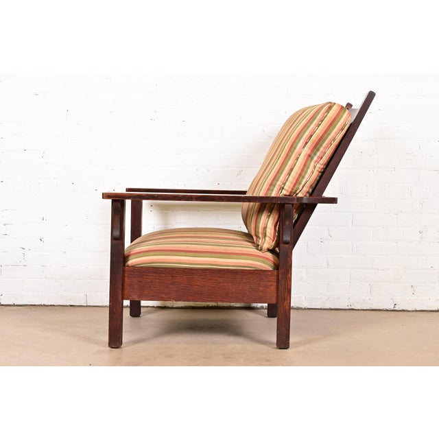 Charles Stickley Antique Mission Oak Arts & Crafts Reclining Morris Lounge Chair, Circa 1910 For Sale - Image 11 of 13