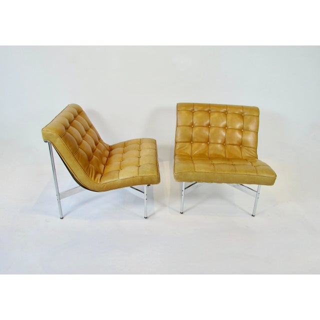 Pair of Mid 20th Century Katavolos Littell Kelley for Laverne Button Tufted Leather Lounge Chairs For Sale In Detroit - Image 6 of 12