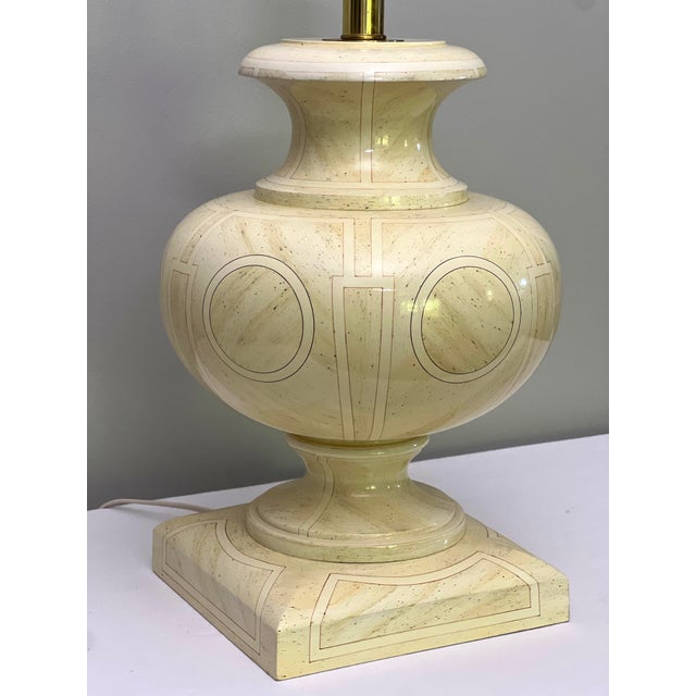 Wood 1970s Jean Roger Style Ivory White Lacquered Wood Urn Table Lamps For Sale - Image 7 of 11