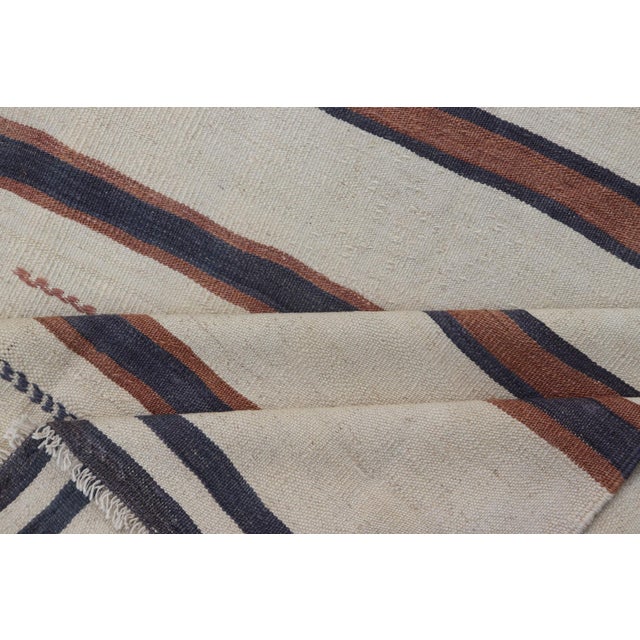 Turkish Vintage Kilim Rug Ivory Brown Striped Anatolian Flatweave Wool For Sale - Image 11 of 12