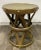 Metal Vintage Hollywood Regency Hammered Brass Lattice Hourglass Drum Stool For Sale - Image 7 of 11