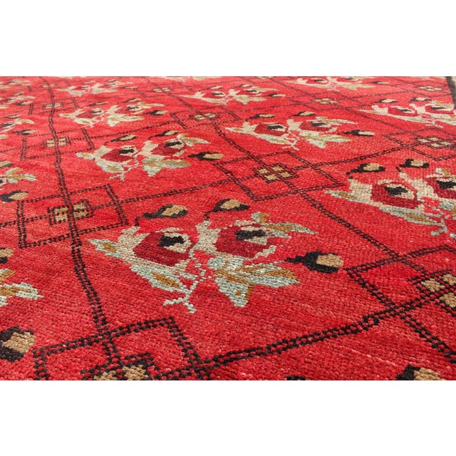 Mid 20th Century Mid 20th Century Vintage Turkish Konya Rug in Regal Red and Black Latticework Pattern For Sale - Image 5 of 7