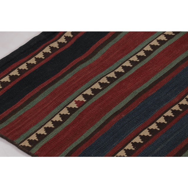 Tribal Vintage Persian Runner Kilim, Tribal Rug With Polychromatic Stripes For Sale - Image 3 of 8