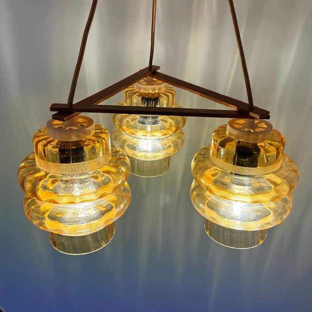 Brown Vintage Amber Hanging Lamp with Three-Shades, 1960s For Sale - Image 8 of 11