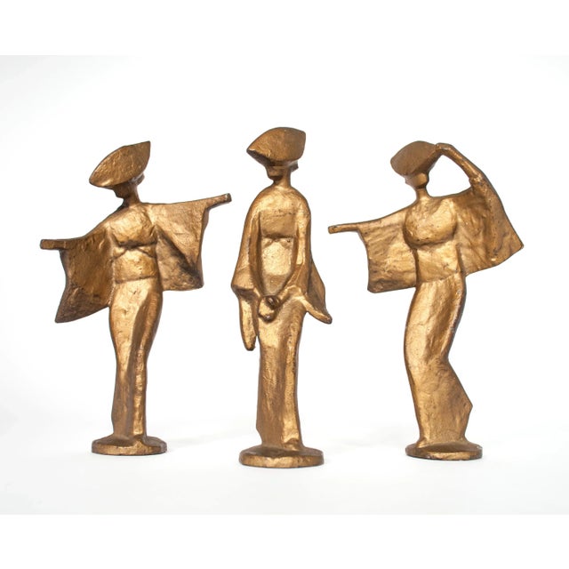 Vintage Cast Metal Large Gold Geisha Figurines - Set of 3 For Sale - Image 9 of 10